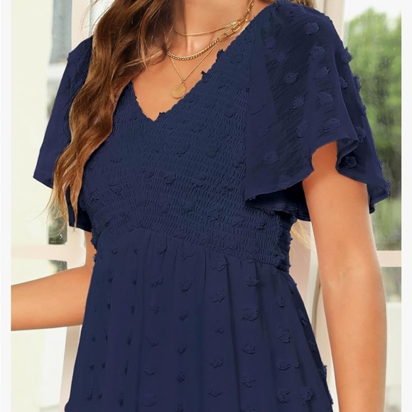 Navy Blue Smocked Ruffle Dress - Picture 3 of 5